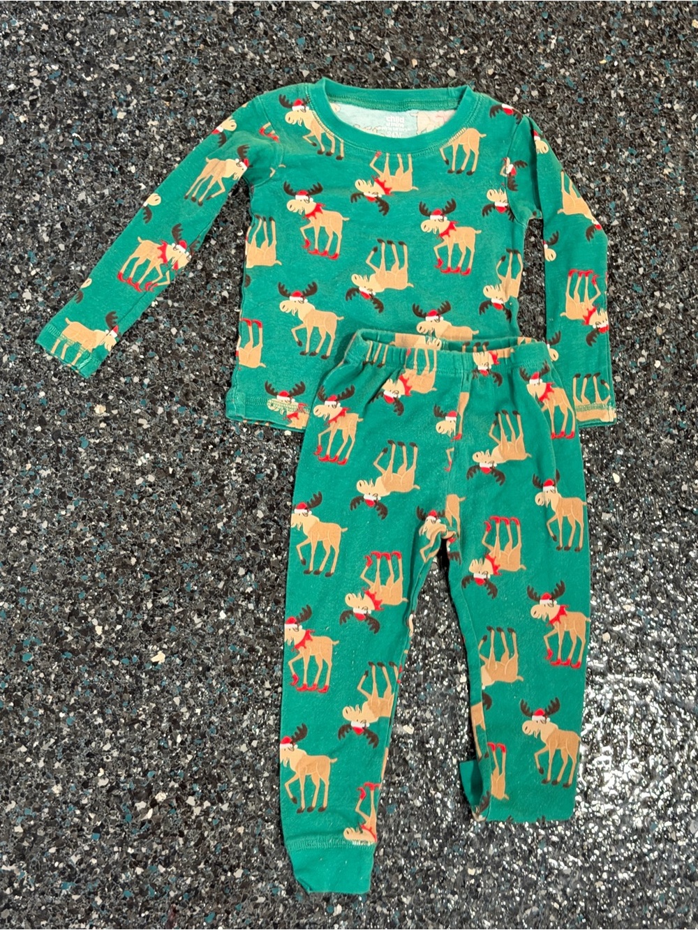 Carter's Child of Mine Green Moose Pajamas 2 Piece Sleepwear 24 Months